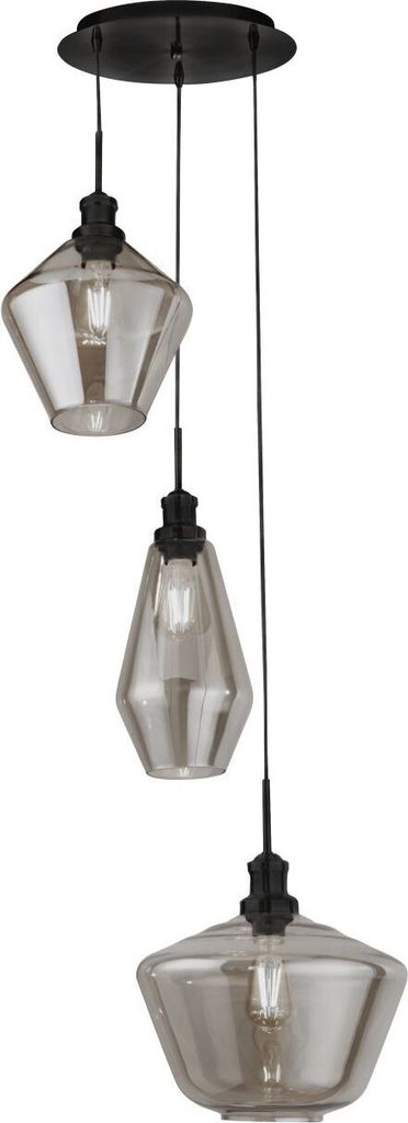 Pendelleuchte Rauchglas Metall E27 Ø 51 cm rund H: max. 150 cm Schwarz Rauchgrau 3-flammig Modern