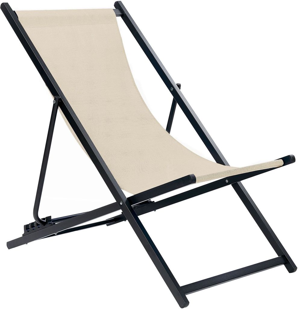 BELIANI Liegestuhl Schwarz Aluminium Mesh Beige Faltbar Klappbar Verstellbar Modern Garten Terrasse Outdoor Balkon Möbel Ausstattung