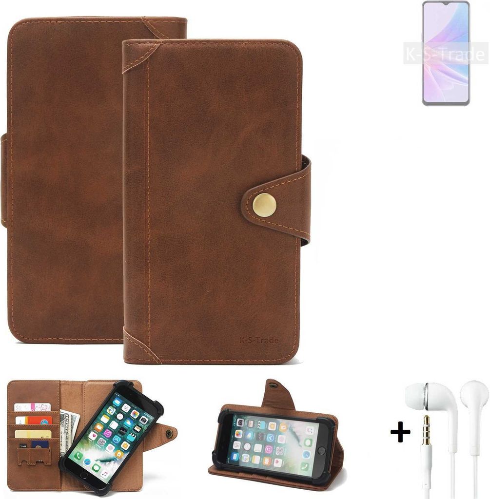 K-S-Trade Handyhülle + Kopfhörer für Oppo A78 5G Schutz Hülle Walletcase Bookstyle Tasche Case Handytasche Wallet Flipcase Cover PolyurethanBra...