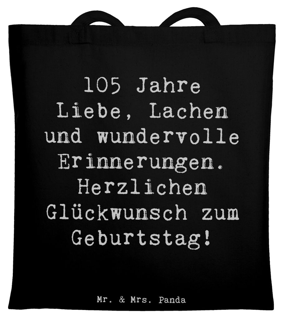 Mr. & Mrs. Panda Einkaufstasche Spruch 105. Geburtstag - Schwarz - Geschenk, Jutebeutel, unvergessliche Momente, Shopping Tasche, Happy Birthday, G...