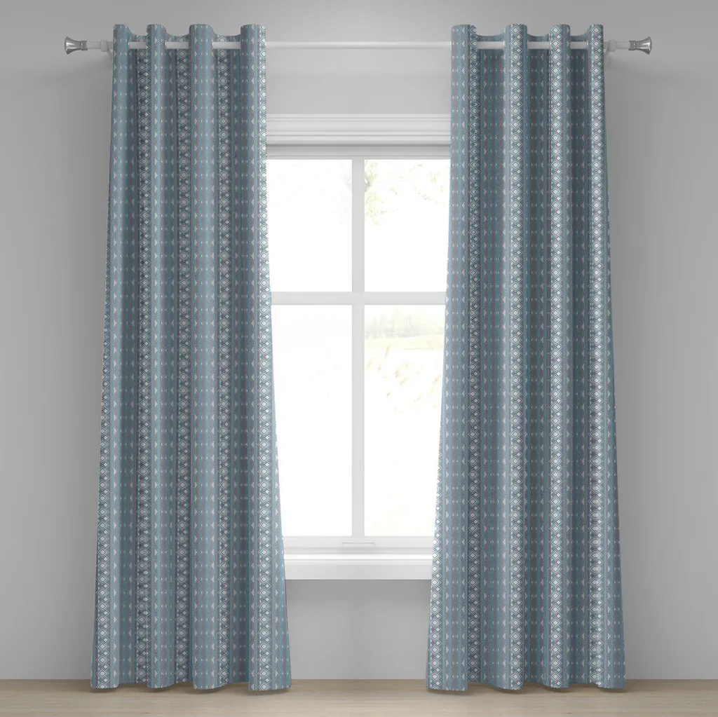 Rideaux décoratifs 2 panneaux motif géométrique bleu et gris 175cm