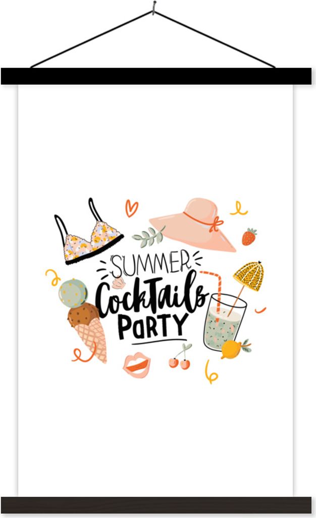 MuchoWow Textilposter Hut - Bikini - Cocktail 40x60 cm mit schwarzem Rahmen - Wanddekorationen