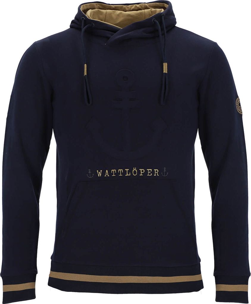 Wattlöper Herren Sweathoody mit Anker-PopUp - Modischer Kapuzenpullover mit Kängurutasche in Dunkelblau Größe M