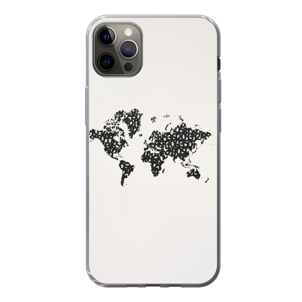 MuchoWow Handyhülle Schutzhülle Hülle für iPhone 12 Pro Max Weltkarte - Zahlen - Schwarz Silikon Softcase Handy Hülle - Hartschale