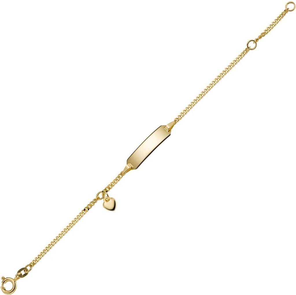 Armband Armkette mit Herz 585 Gold Gelbgold 14cm Identbändchen für Kinder