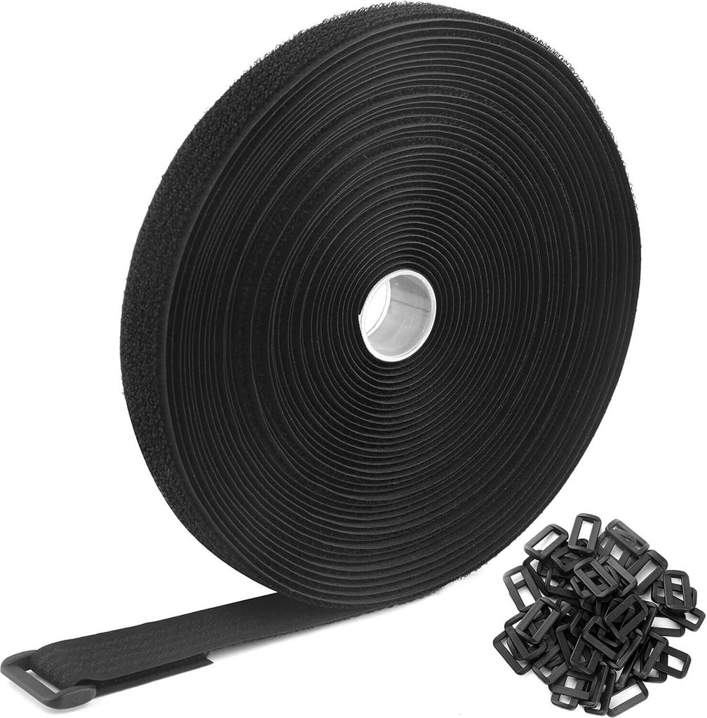 Stücke Band Schwarz Klettband mit 50 Schnalle, Freie Schnittlänge Klett Kabelbinder Wiederverschließbar zum Kabel, Drähte, Schläuche