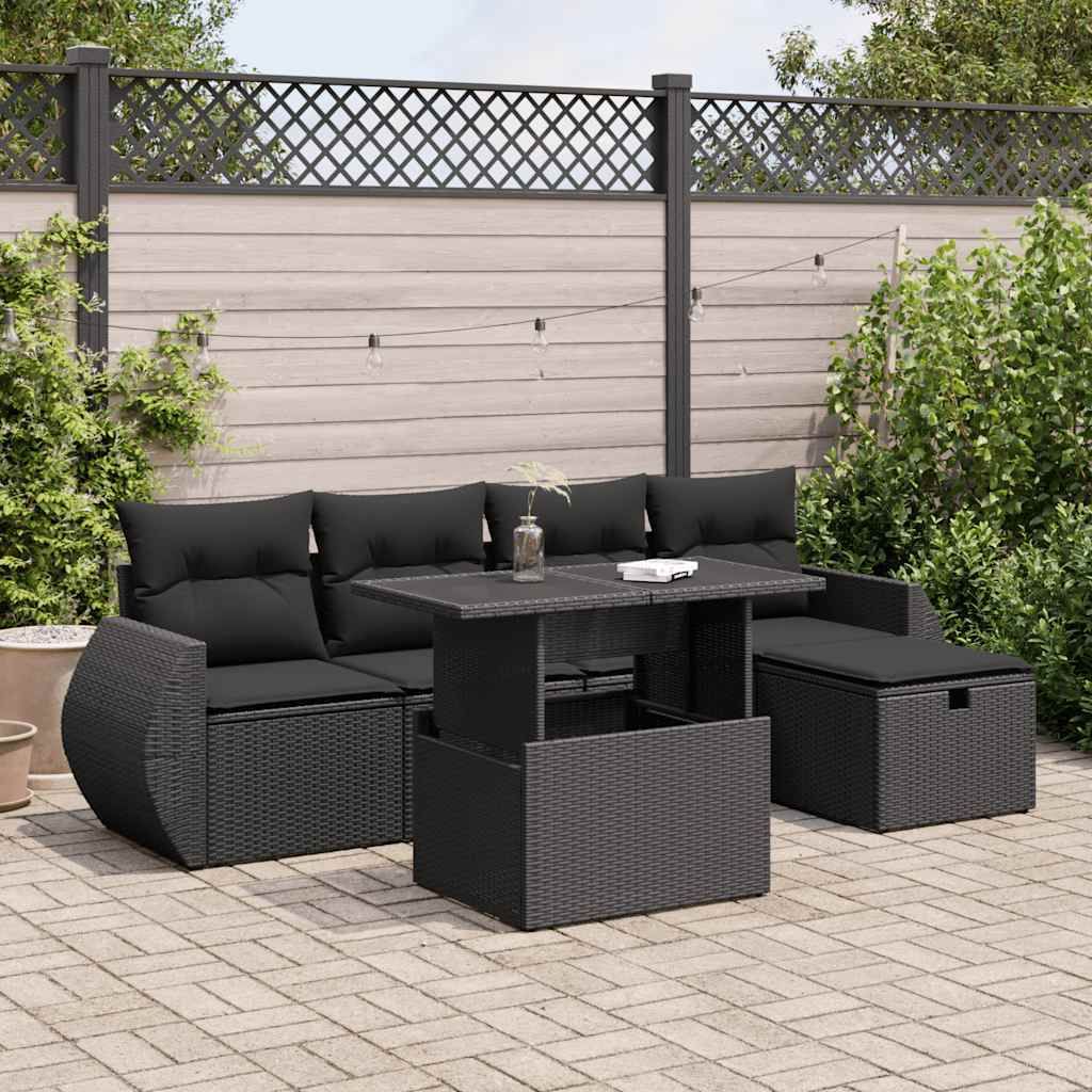 CLORIS 6-tlg. Garten-Sofagarnitur mit Kissen Schwarz Poly Rattan 3327885