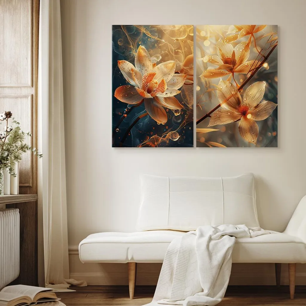 murando - Arte murale XXL Set Fiori 120x90cm 2 Pezzi 60x90cm ciascuno Collage 2er Tela Immagine Grande Decorazione Murale Soggiorno Decorazione Murale - Bagno Arte Murale Astratta Decorazione Idea b-H-10196-b-a - 4
