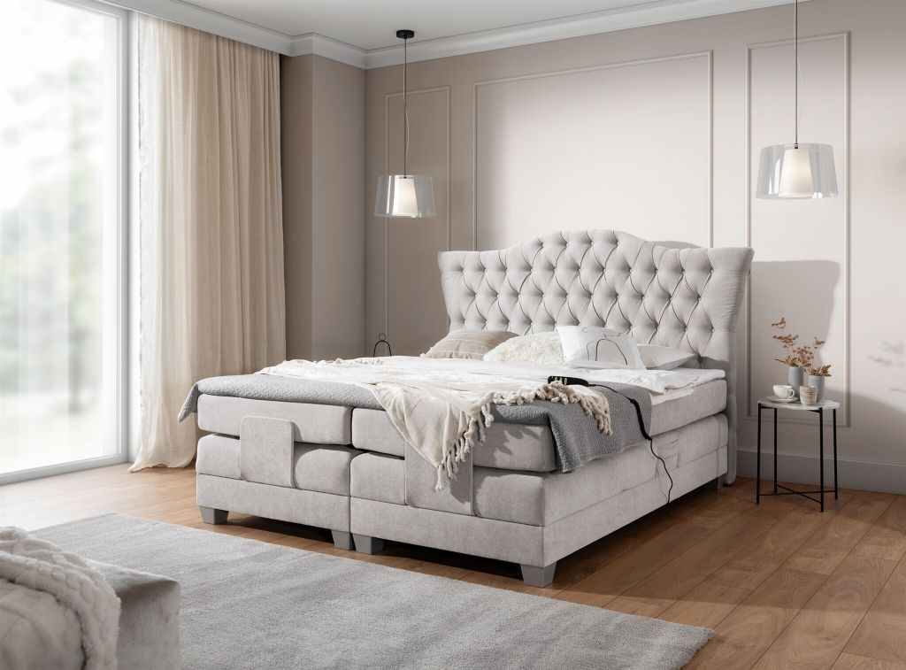 Boxspringbett Elektrisch Bett FAUSTO 160x200cm in Stoff Wind Grau