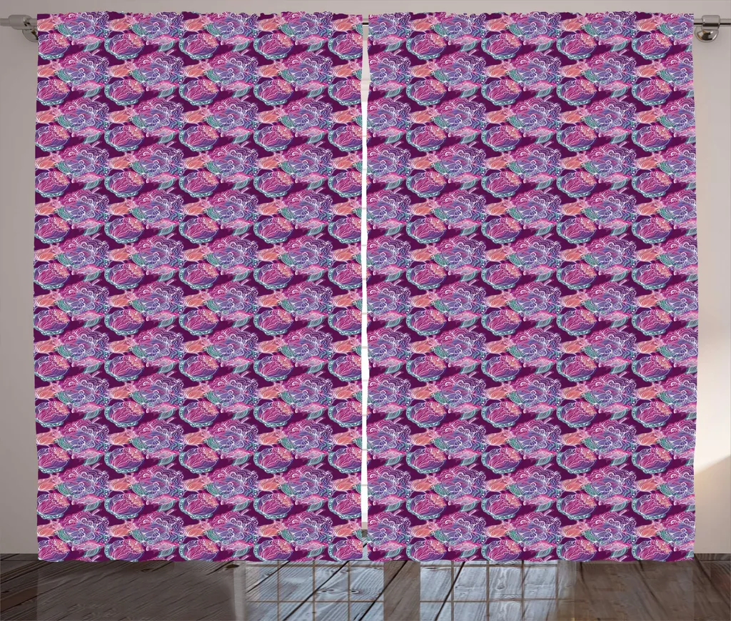 Rideaux universels pivoines rustiques 280 x 225 cm prune et boucles