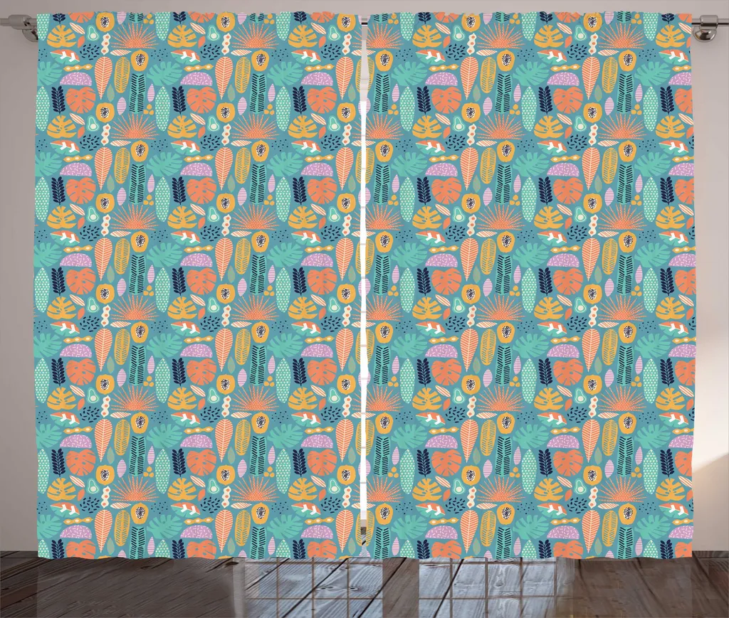 Paire de rideaux de salon à motifs feuilles tropicales 280 x 225 cm