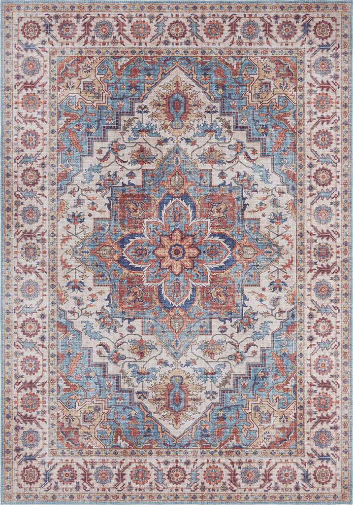 NYVI Teppich Asmar - Pflegeleicht, Langlebig, für Innenräume - Wohnzimmerteppich Orientteppich - 160x230 cm Rechteckig - Cyanblau Anthea
