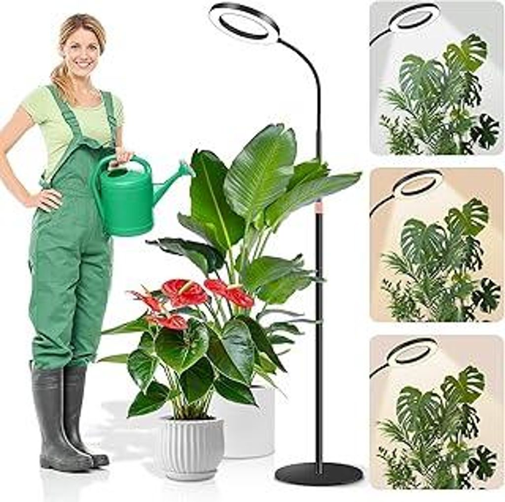 Pflanzenlampe LED Vollspektrum, Grow Lampe für Zimmerpflanzen, Grow Light mit Standfuß, 80 LEDs 3 Lichter Modi und 5 Helligkeit, Pflanzenlampe mi...