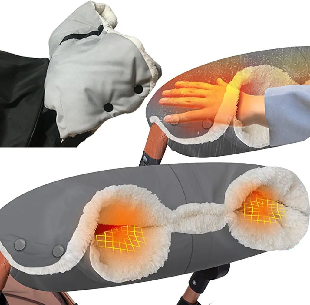 Kinderwagen Handmuff Handwärmer, Wasserdicht Baby Stroller Hand muff Mit Fleece Winddicht Radanhänger für Winter, grau