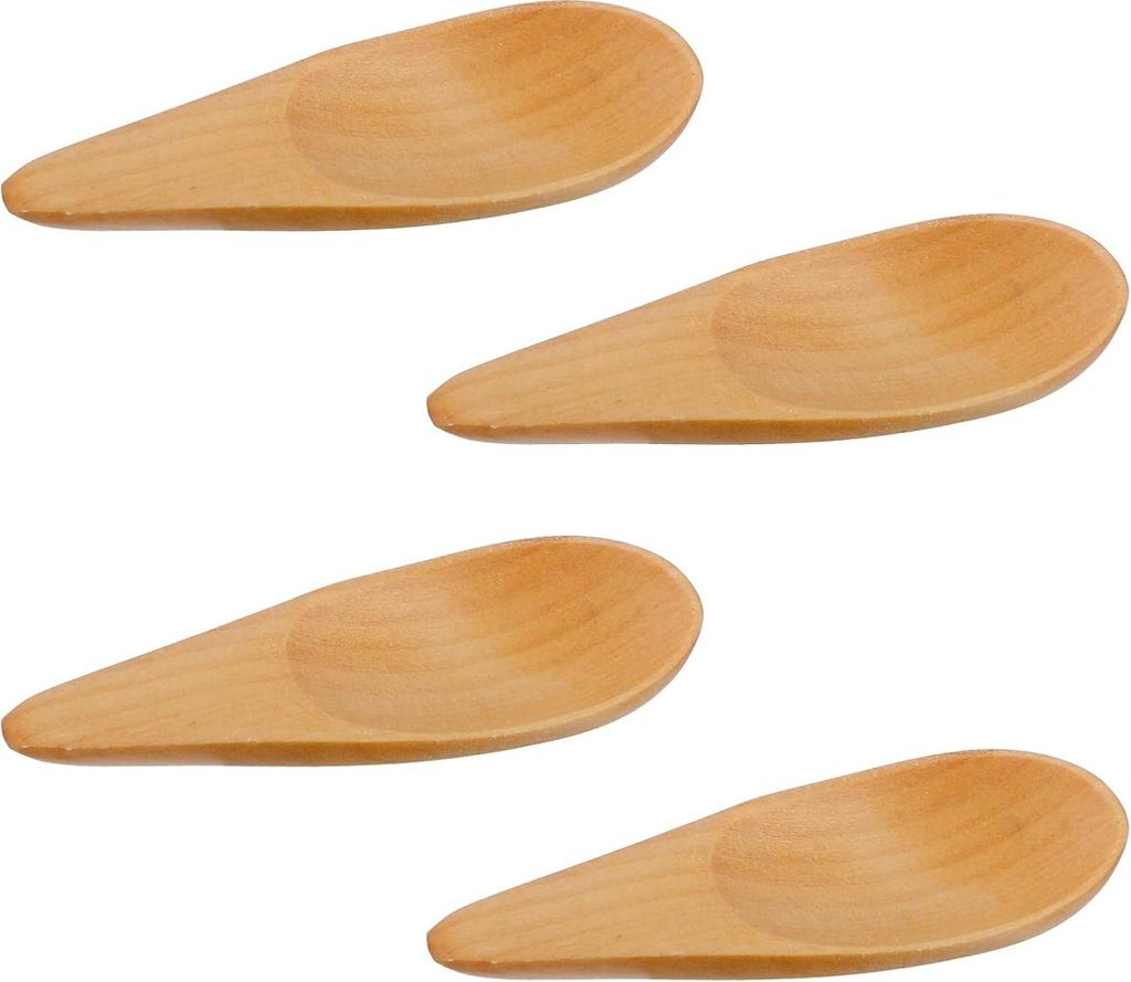 4 Stück Handgemachte Kleine Holzlöffel, 7x2,5cm Holz Kräuterlöffel Praktische Mini-Kräuterlöffel Kleine Löffel für Salz Zucker Kräuter Sau...
