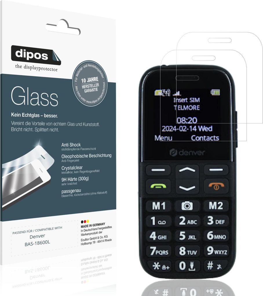 2x Schutzfolie für Denver BAS-18600L - Anti-Shock 9H Folie dipos Glass Kunststoffglas