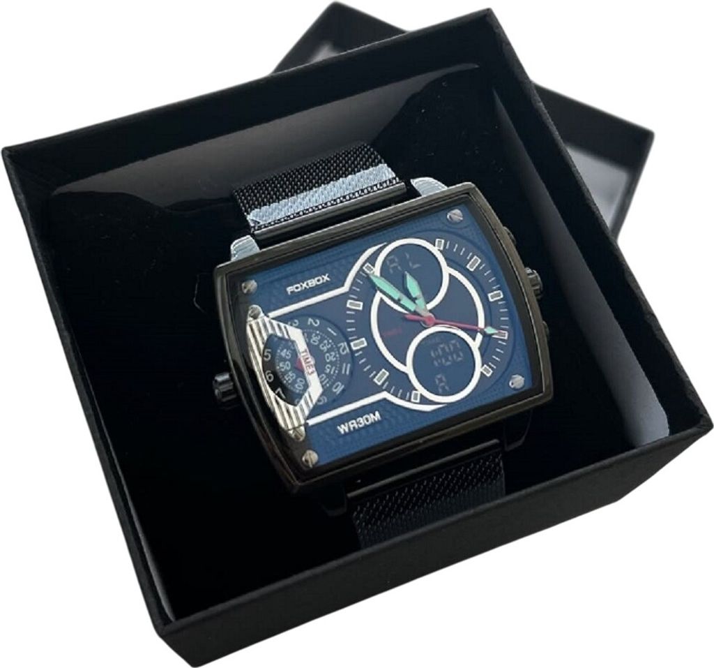 Uhr FOXBOX RE-36479 - Elegante Herrenuhr in Schwarz/Silber KP36479