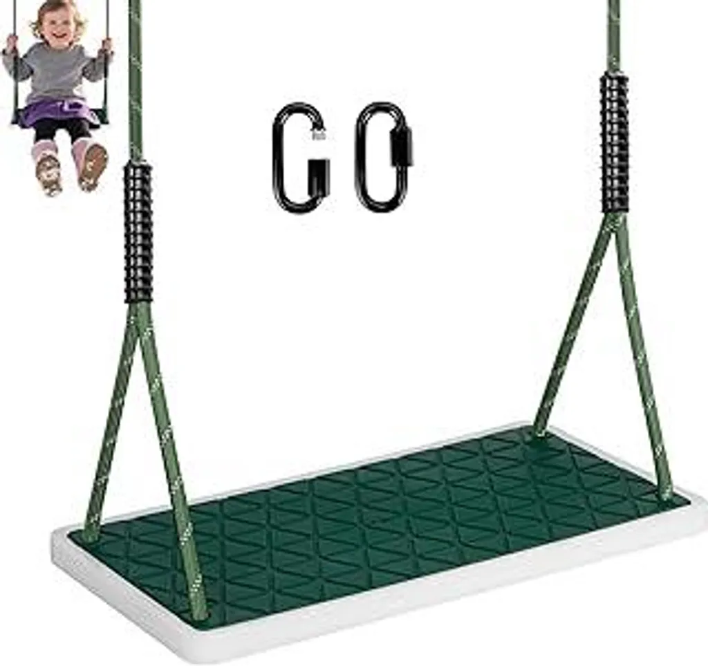 Altalena da giardino, altalena da albero antiscivolo, sedile in gomma morbida rinforzata, set con corda regolabile (130 cm-200 cm), adatta per parchi giochi all'aperto, altalena da giardino, verde/270 kg