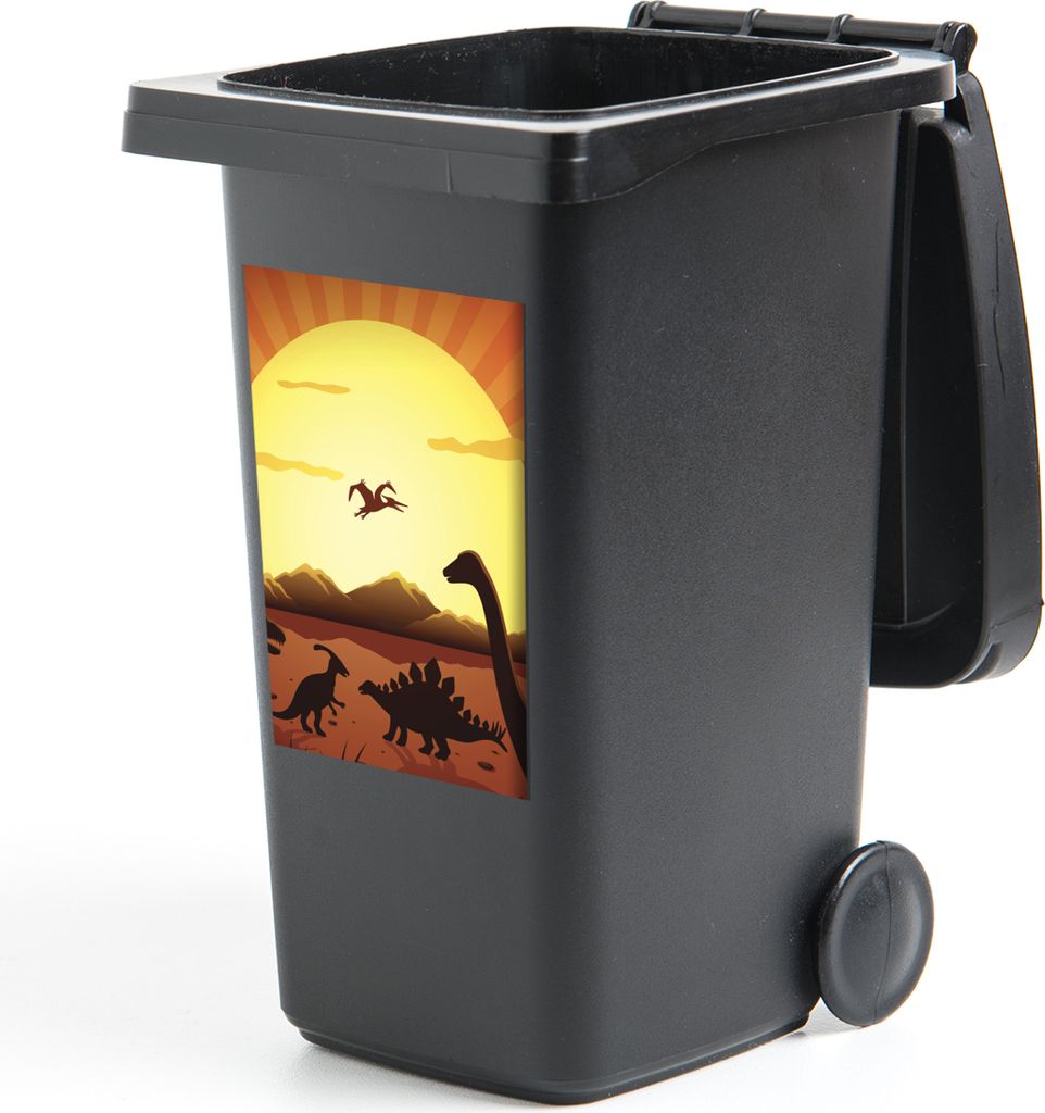 MuchoWow Mülltonnenaufkleber Dino - Sonne - Natur - Zeichnung - Kinder - Jungen 40x60 cm - Mültonnen-sticker - Sticker - Aufkleber für die Mü...