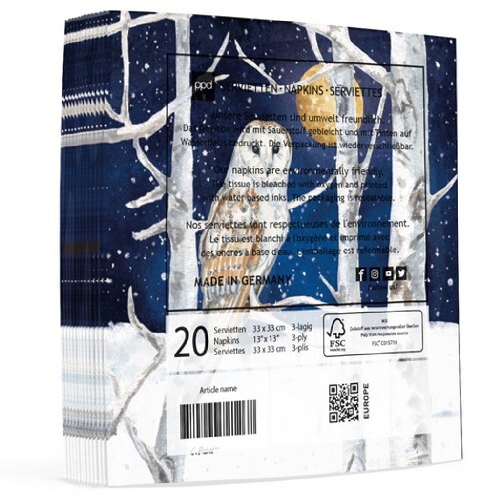 20 Servietten „Vögel Im Winter“ – 3-lagig, 33x33 Cm, Weihnachtsdeko, Umweltfreundlich