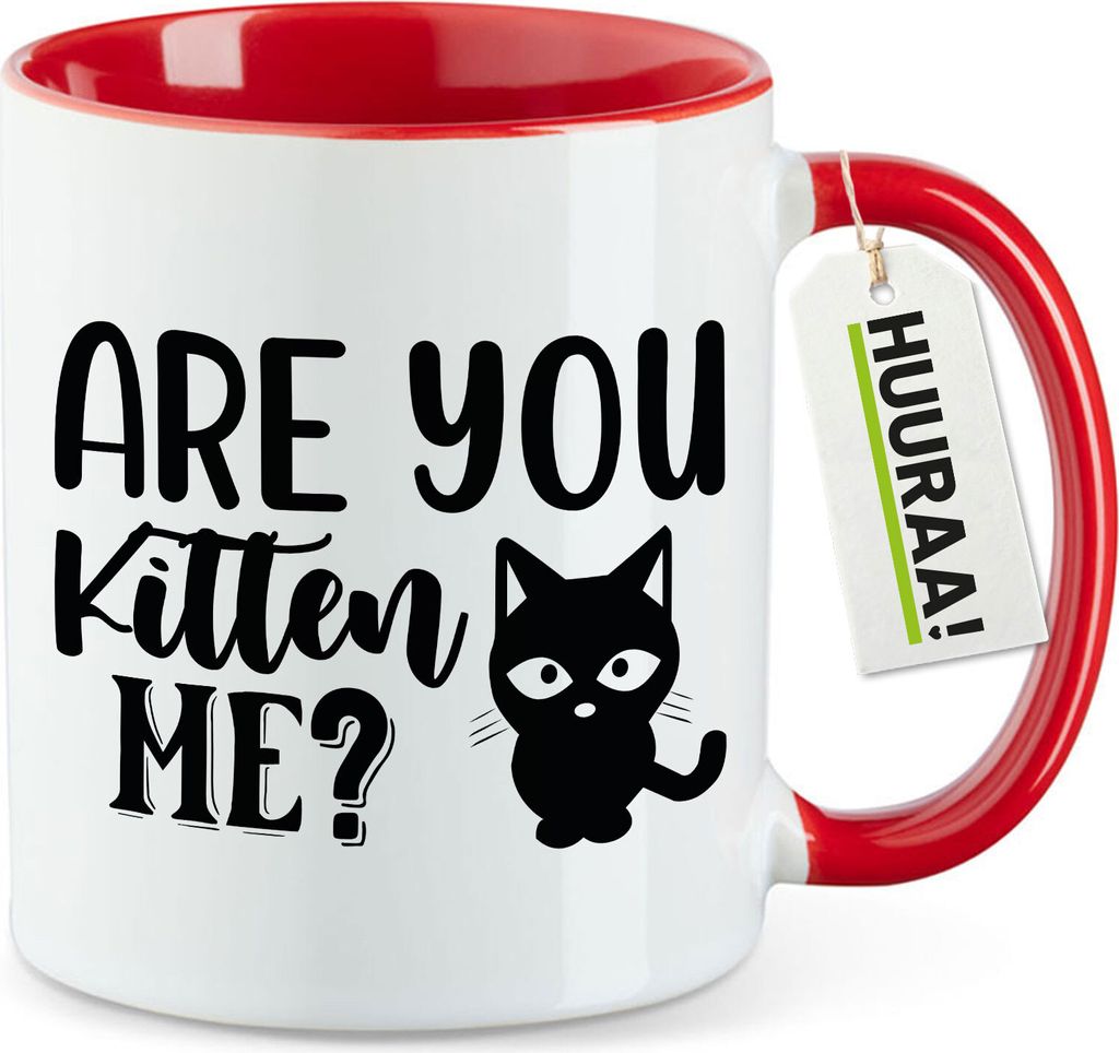 Huuraa Kaffeetasse Are you kitten me Katze 330ml Rot Keramik Kaffeebecher Geschenkidee