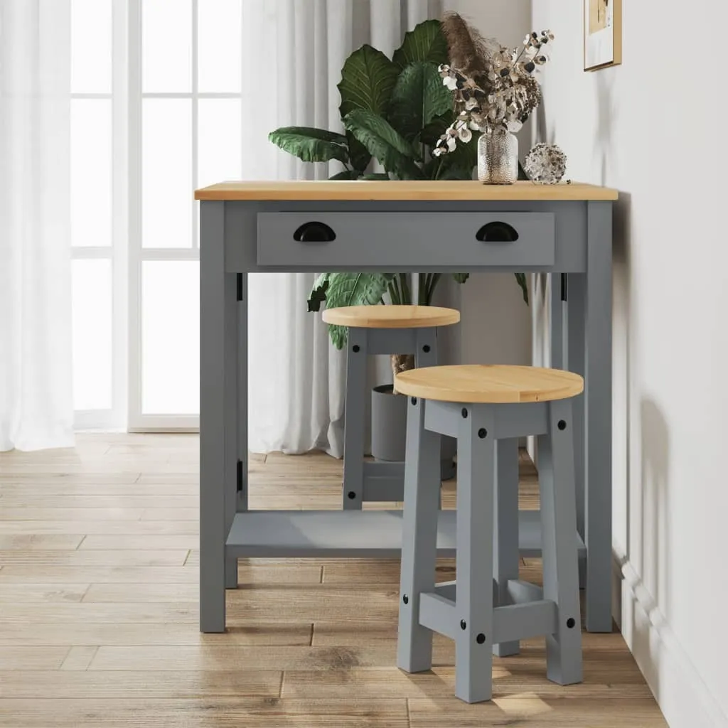 Tabourets de bar en pin massif gris robustes et durables - Lot de 2 pcs - 4
