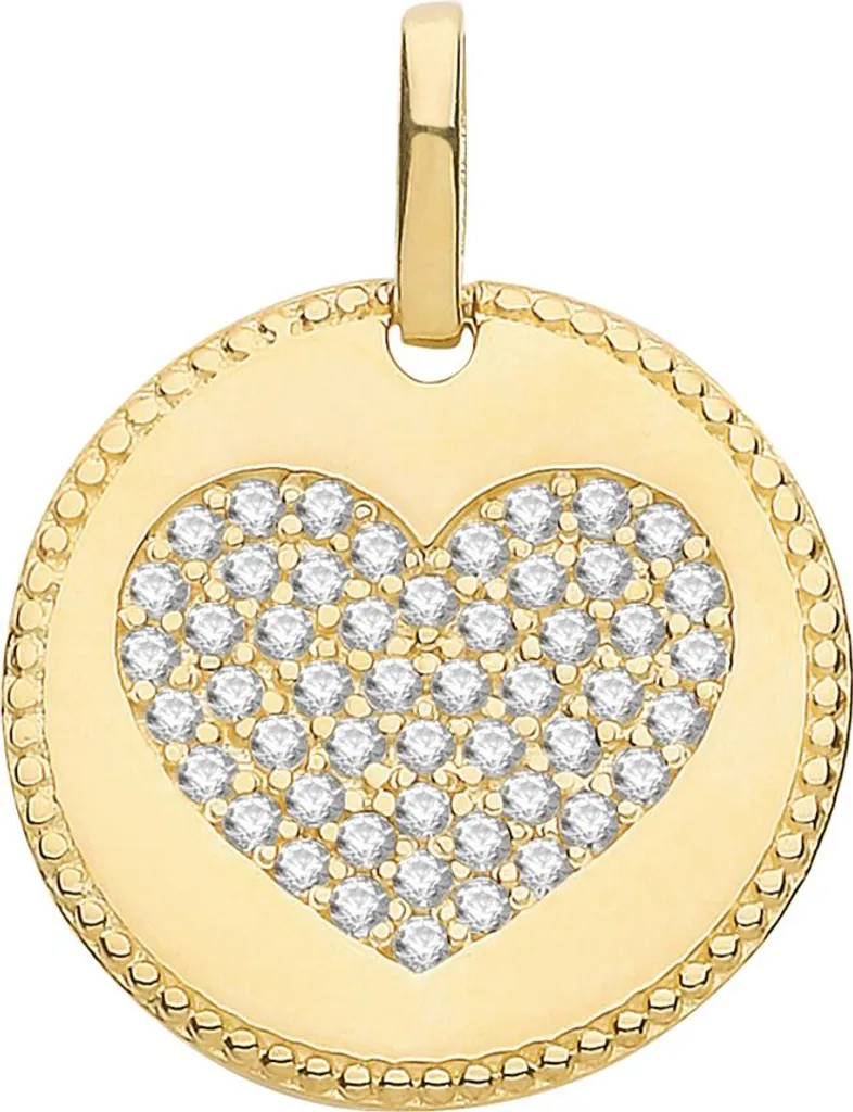 Bijou Pendentif Femme en Forme de Cœur en Or 9 Carats et Zirconium