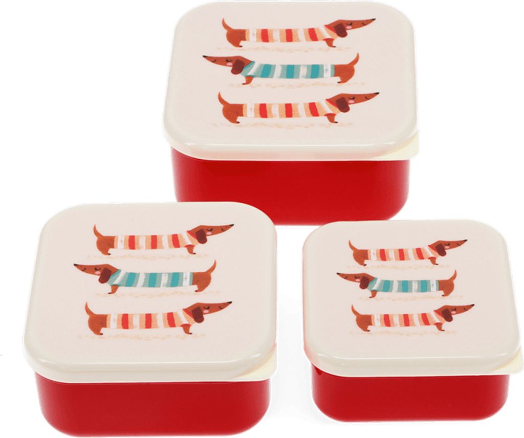 Snack Box 3-tlg. Sausage Dog Kunststoff Dackel ca.11,5 x 11,5 x 5,5cm(große Box)