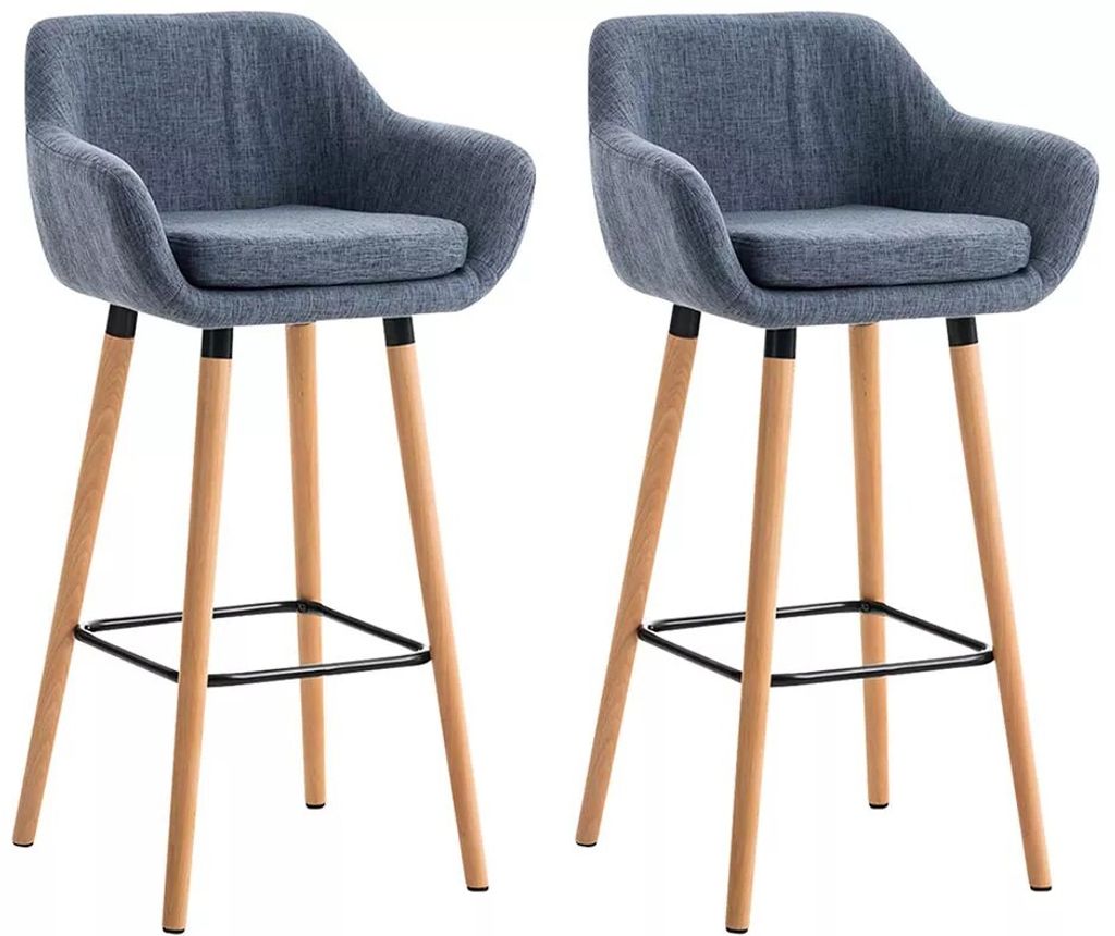 In And OutdoorMatch Luxus Barhocker Amari – Blau – Holz – Modernes Design – 2er Set – Rückenlehne – Fußstütze – Für Küche und Ba...