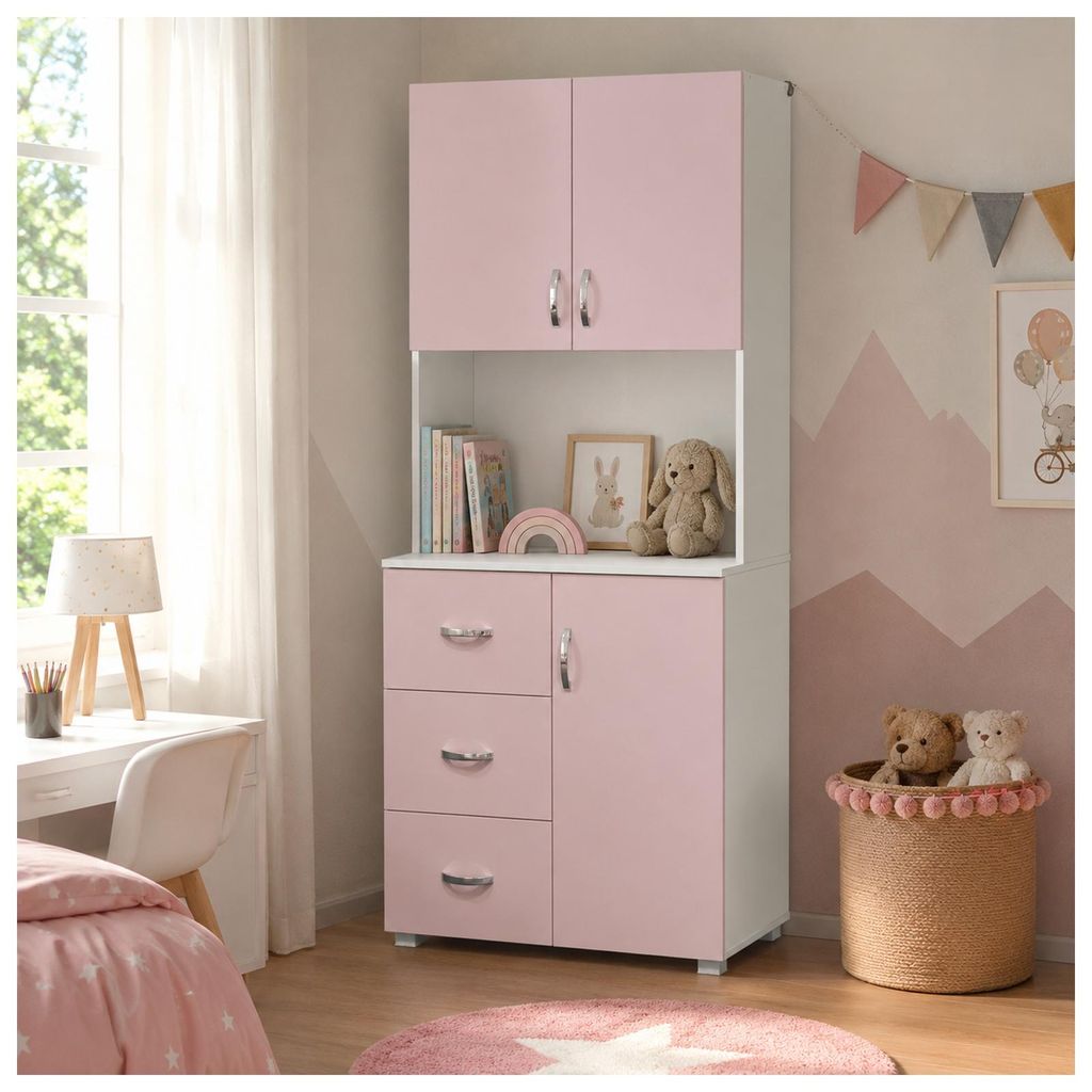 Schrank Rosa Weiß, 180 cm hoch, 80 cm breit, 40 cm tief, Produktbild 