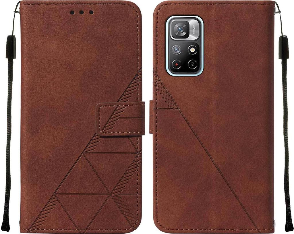 Xiaomi Poco M4 Pro 5G Hülle, Schlank Prägung Flip Leder Kartenfächer Schutzhülle mit Ständer für Xiaomi Poco M4 Pro 5G Braun