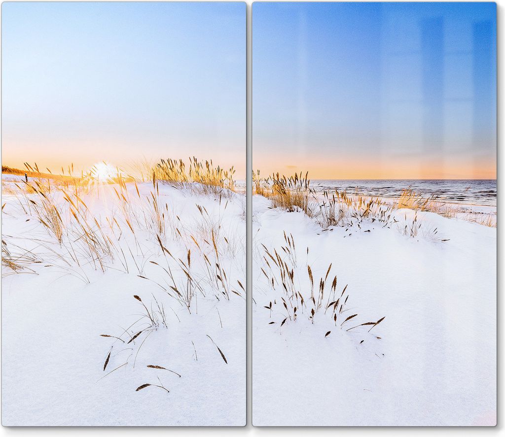 DEQORI Herdabdeckplatte Glas 2-tlg 'Schneelichter' Abdeckplatte Küche Glaskeramikfeld Herd