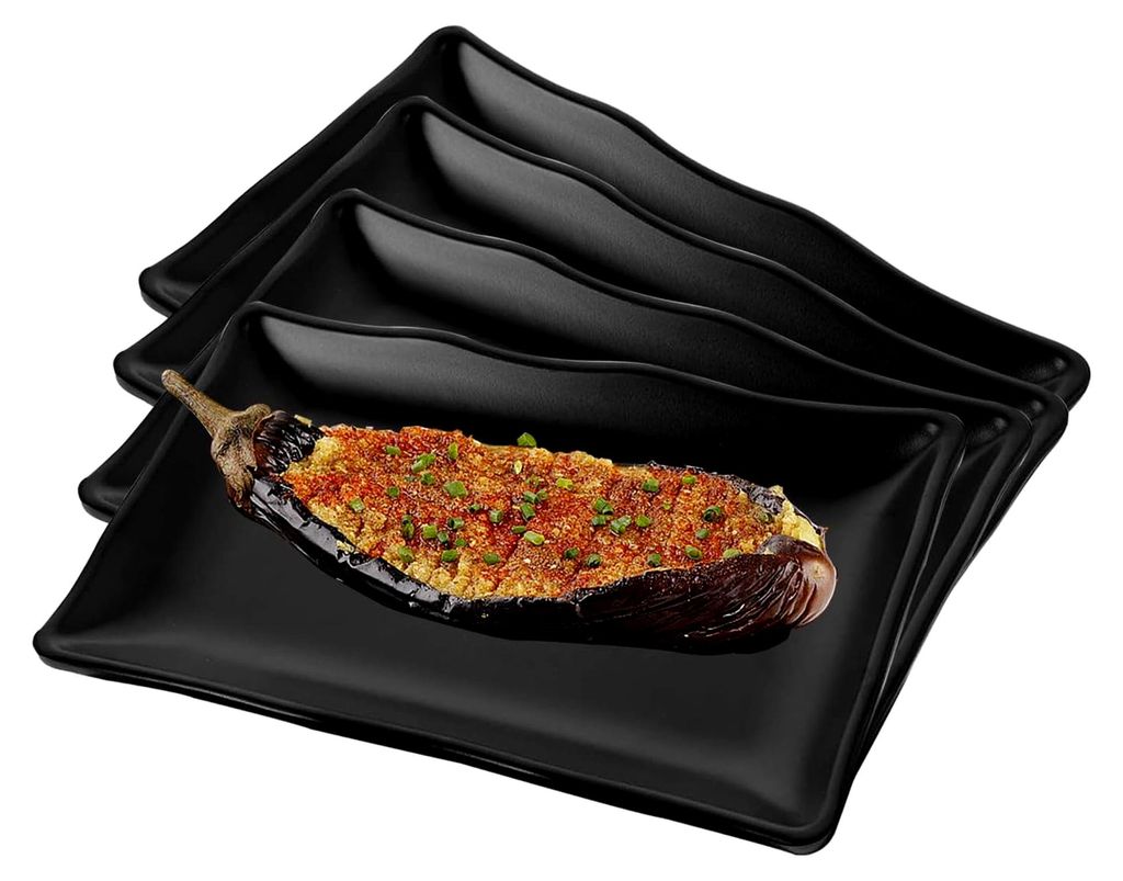 Rechteckige Servierplatten im 4er Set, Melamin, 20,7 x 12,8 x 2,7 cm, für Dessert, Vorspeisen, Salate, Obst