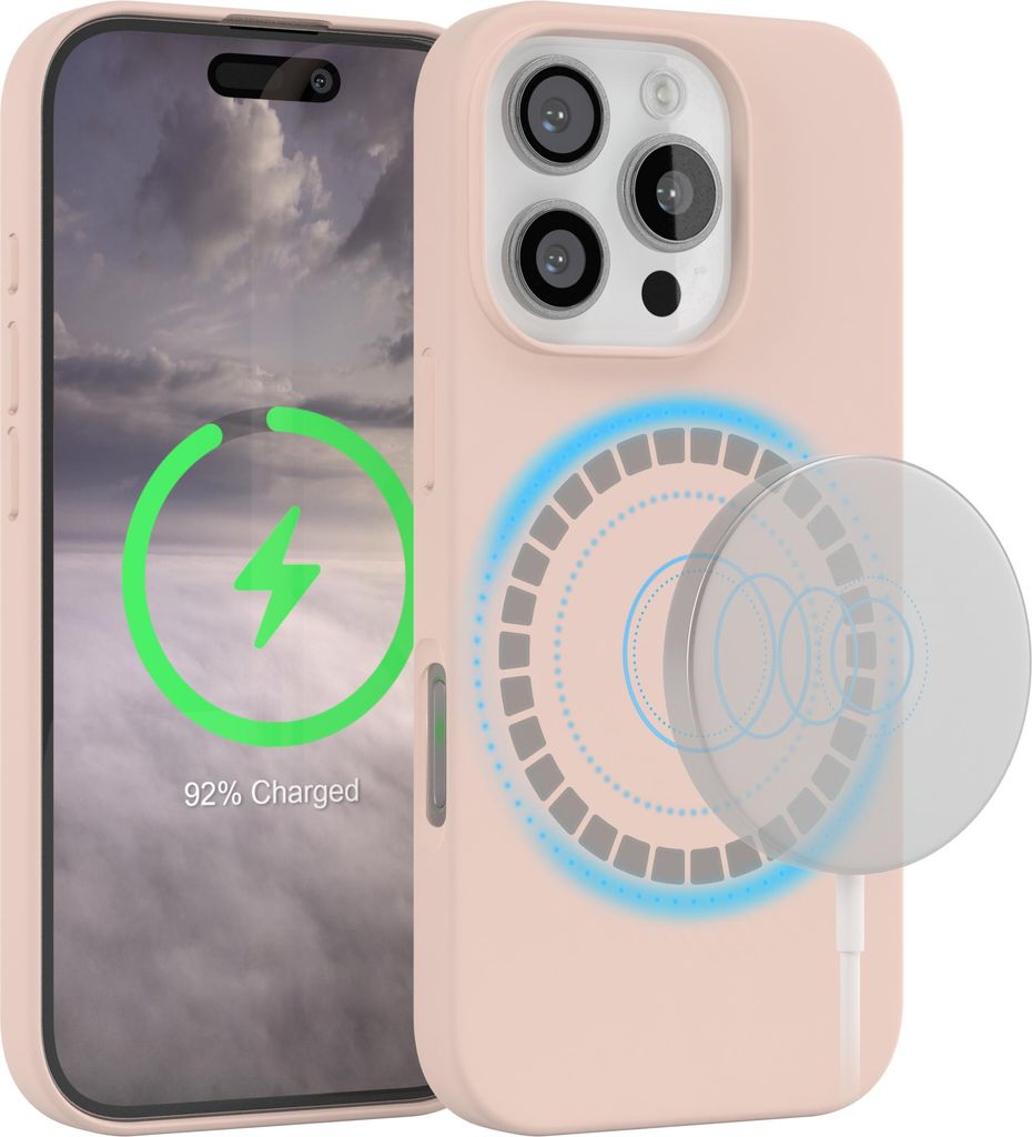 EAZY CASE Silikon MagSafe Handyhülle kompatibel mit Apple iPhone 16 Pro Hülle mit Kameraschutz, Silikonhülle, Schutzhülle Rosa