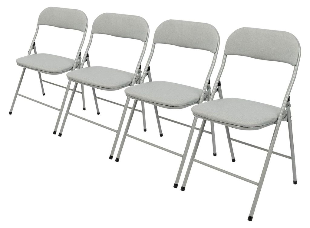 4X Graue Stoffgepolsterte Klappstühle aus Metall - Leicht Tragbar für Innen und Außen, Küche, Büro, Garten, Esszimmerstuhl-Set