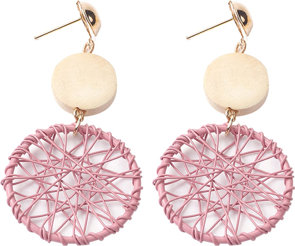 Vintage Damen-Ohrstecker aus Holz, rund, Traumfänger, Statement-Ohrstecker, Schmuck, Geschenk-Rosa