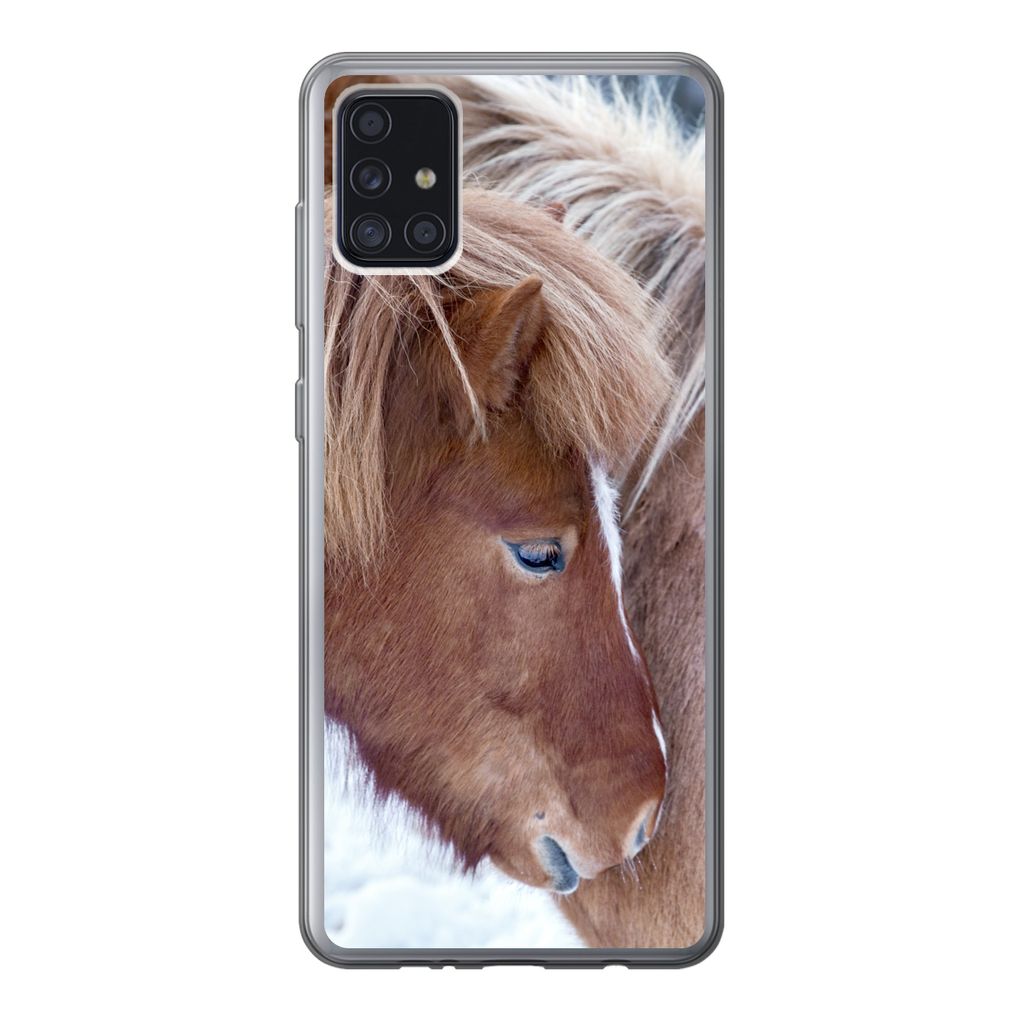 MuchoWow Handyhülle Schutzhülle Hülle für Samsung Galaxy A52 5G Pferde - Fohlen - Schnee Silikon Softcase Handy Hülle - Umschlag