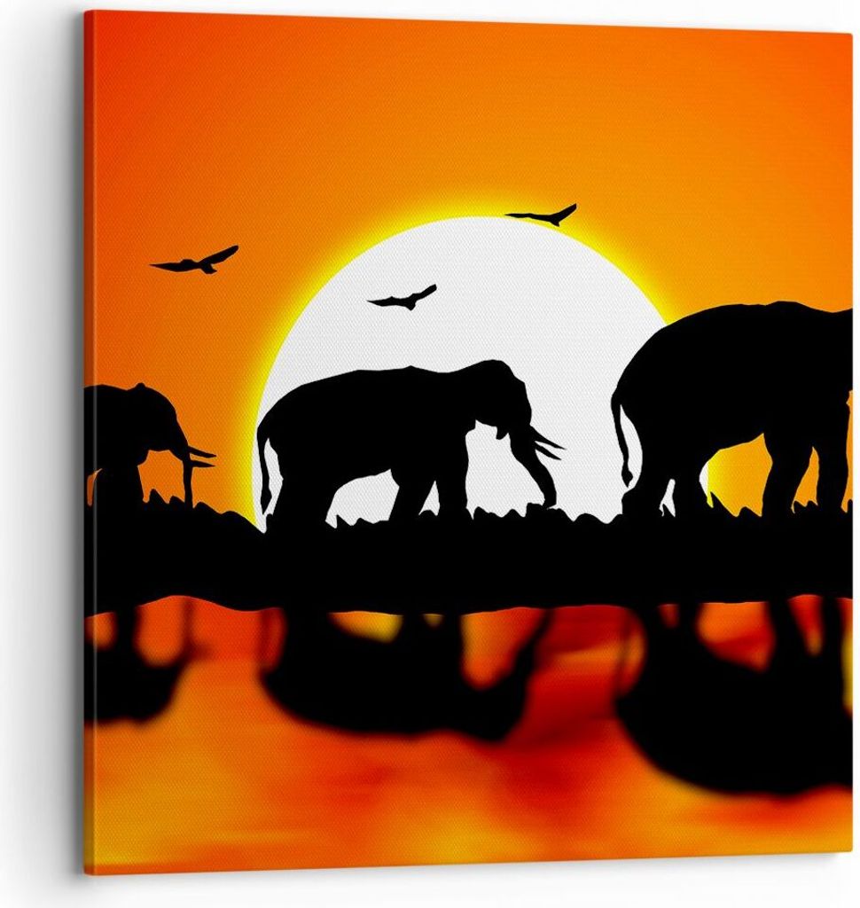 Bild auf Leinwand - Leinwandbild - Tiere Afrikaner Elefanten Natur - 70x70cm - Wand Bild - Wanddeko - Leinwanddruck - Bilder - Kunstdruck - Wanddek...