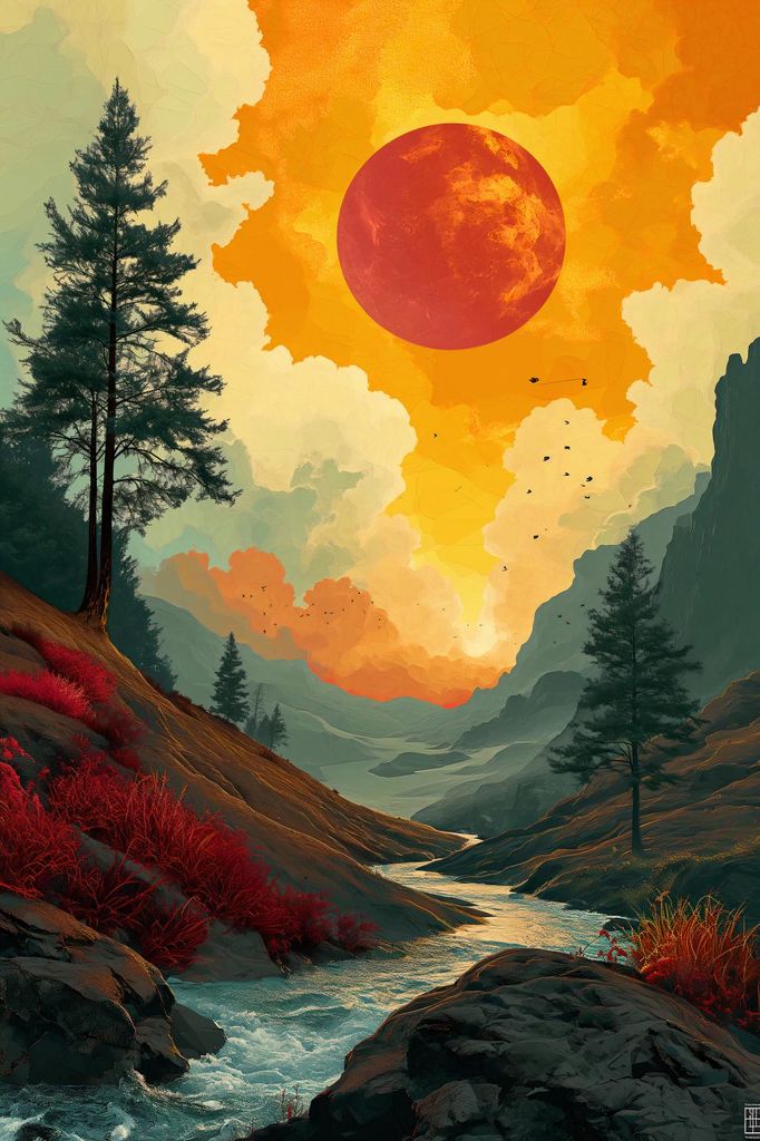Plakat 20x30cm Wildfluss bei Dämmerung