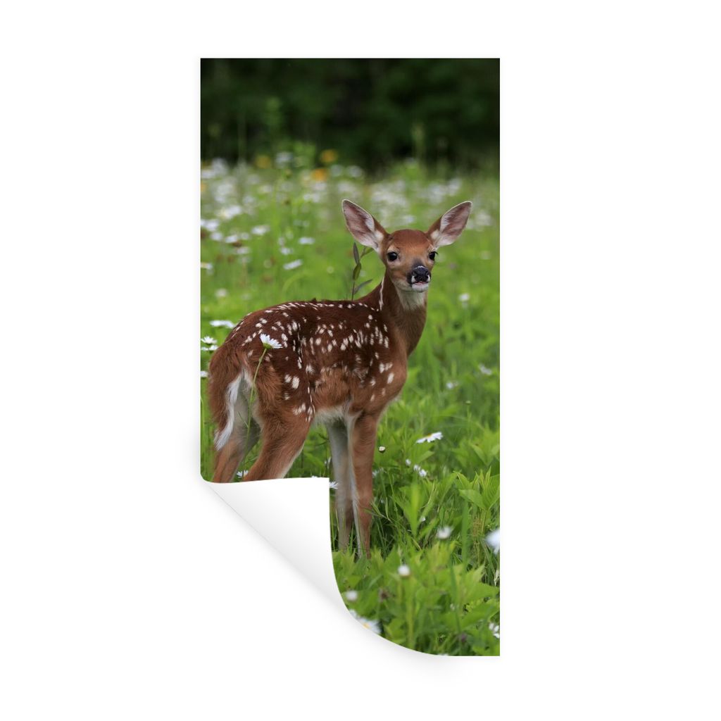 MuchoWow Wandtattoo Wandsticker Wandaufkleber Hirsche - Blumen - Wald 80x160 cm Selbstklebend und Repositionierbar - Sticker - Dekorfolie