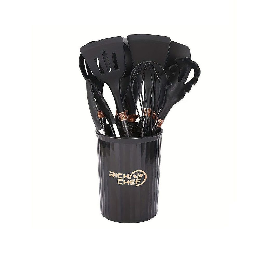 Kochbesteck-Set 12-teiliges Silikon-Kochgeschirr-Set, Küchenutensilien, Schwarz/Weiß