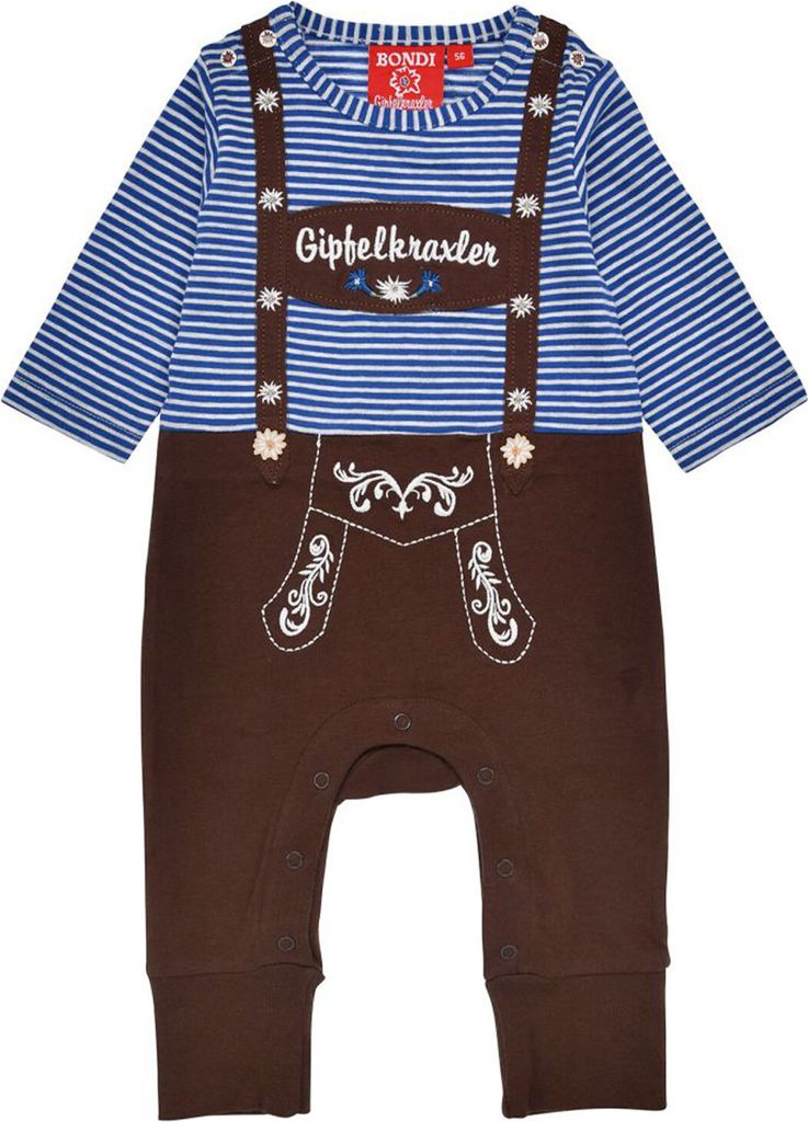 BONDI Baby Strampler "Gipfelkraxler" 91837 | Stripe blue grey Größe: 62
