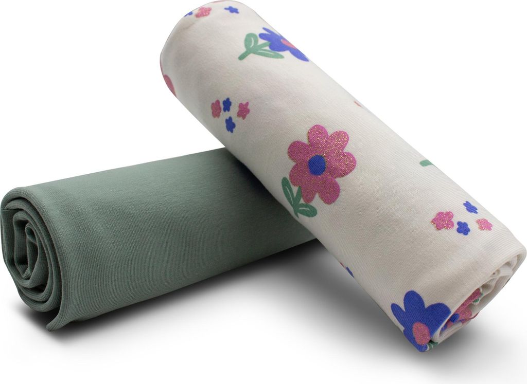 Jerseystoff 2er Set 0,5m Design + 0,5m UNI Jersey Kinderkleidung nähen DIY Projekt Set62 Glitzer Blumen