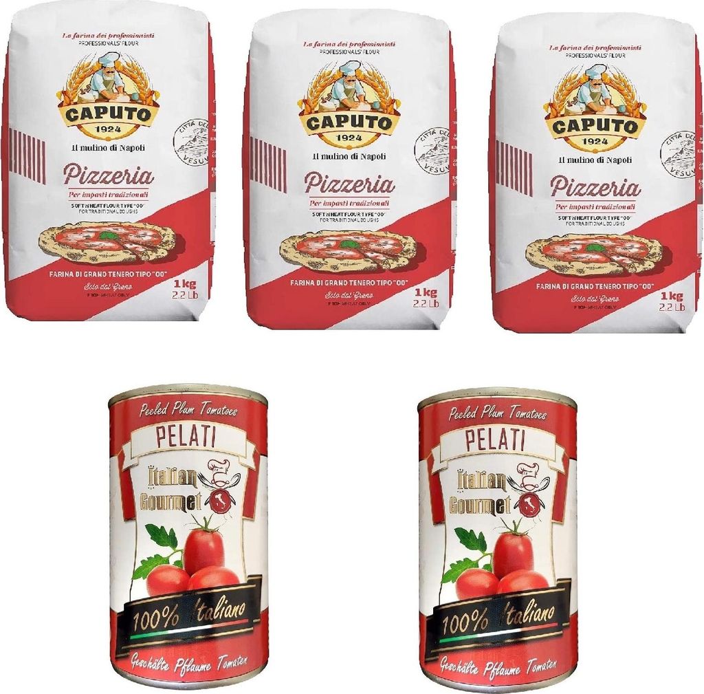 3x Farina Molino Caputo Pizzeria per Pizza Napoli Pizzamehl Pizza Mehl 1kg + 2x Italian Gourmet Pomodori 100% italienisch Pelati Ganze Geschälte P...