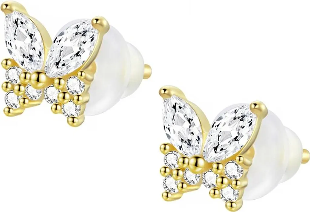 Boucles d'oreilles papillon dorées argent S925 anti-allergie confort