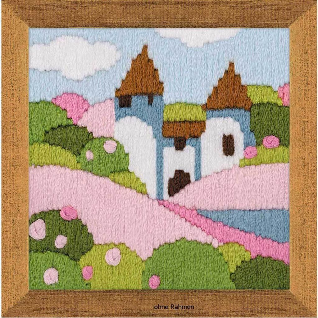 Riolis-Set „Pink Garden“ mit Langstichen, Stickvorlage