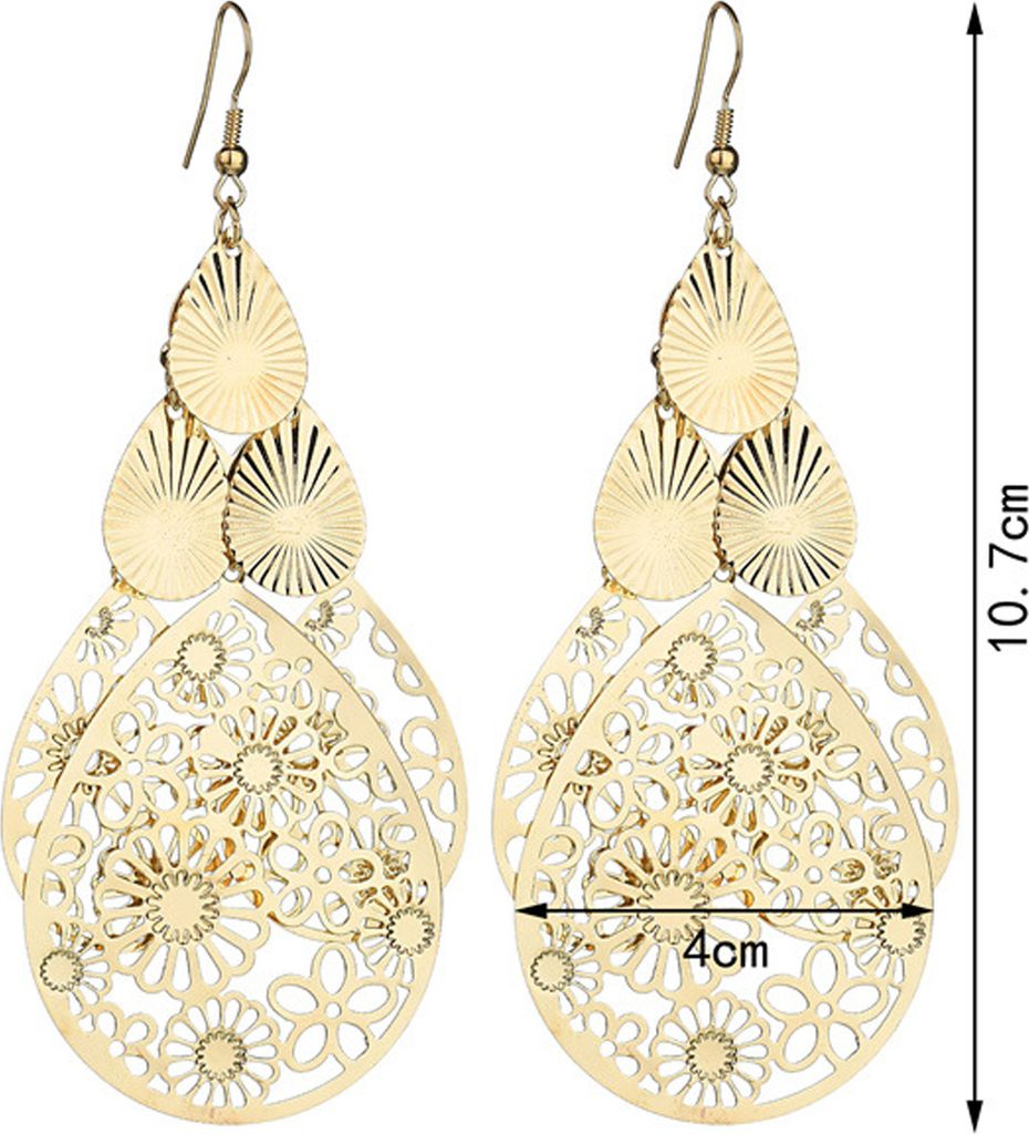 1 paar Haken Ohrringe Übertrieben Retro Geometrische Elegante Hohle Blumen Waterdrop Anhänger Frauen Baumeln Ohrringe Modeschmuck-Golden