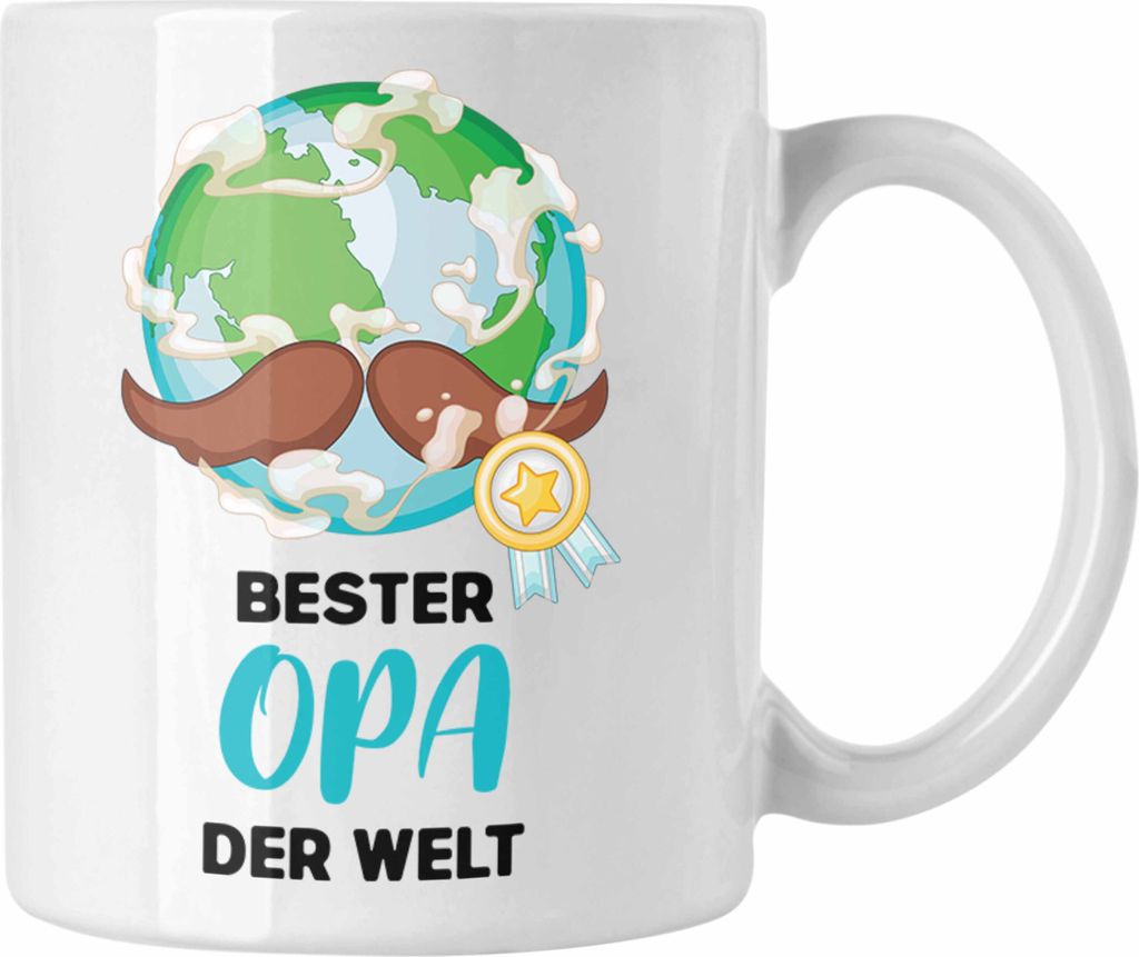 Trendation - Bester Opa Der Welt Geschenk Tasse Kaffeetasse Spruch Lustig von Enkel zum Geburtstag Weihnachten (Weiß)
