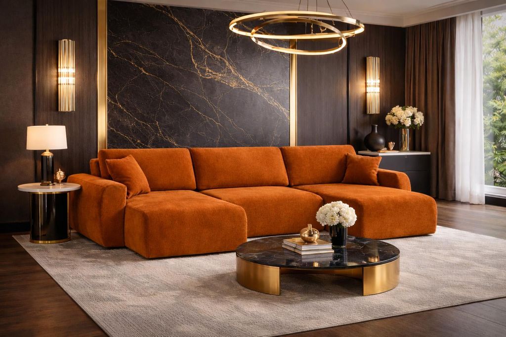 Kaiser Möbel Ecksofa mit Schlaffunktion und Bettkasten U-Form Ariel U XL, Veloursstoff Salvador, Braun