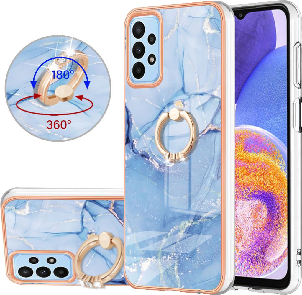 Galaxy A53 5G Hülle, Muster TPU Silikon Stoßdämpfer Bumper Schutzhülle mit Ring Ständer für Samsung Galaxy A53 5G Blau